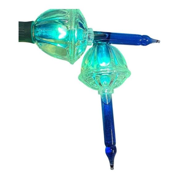 Lot 2 Vintage C7 Cobalt Blue Glass Green Bubble Christmas Lights String Working - Picture 3 of 4